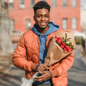 Romantic man with flowers